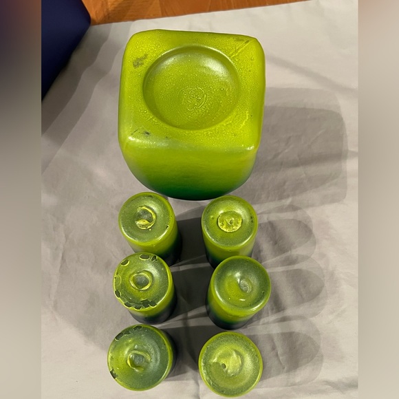 Handblown Mexican Decanter & Shot Glass Set-Painted Ombre Blue/Green/Yellow - Picture 6 of 16